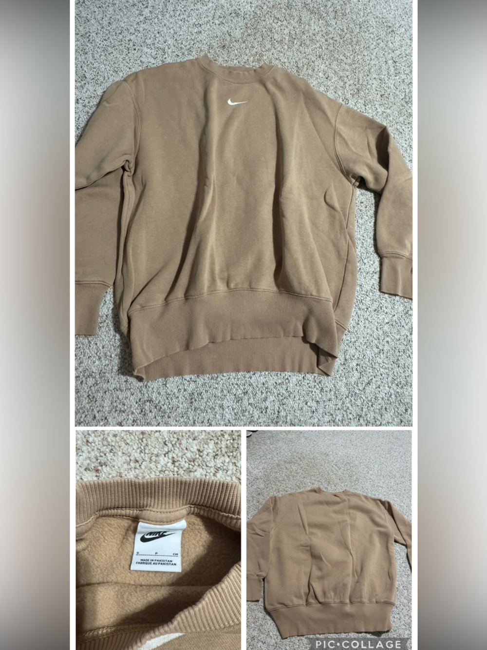 Nike Tan/Brown Crewneck Sweatshirt with White Swoosh